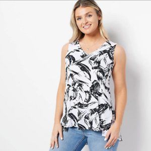 NWT TRUTH + STYLE PRINTED A-LINE JERSEY KNIT TOP WHITE/BLACK XXS